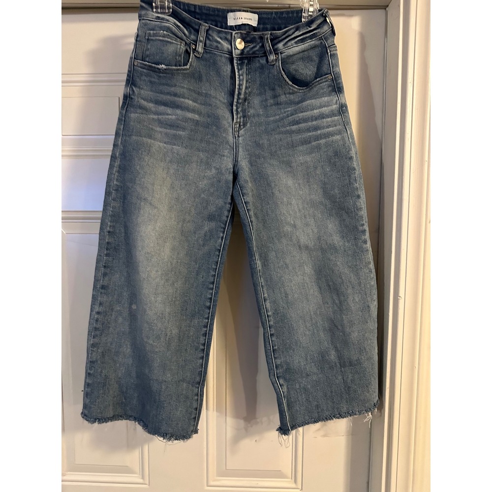 Risen Jeans High Rise Raw Hem Wide Leg Cropped Denim Pants (Style # RDP5304)